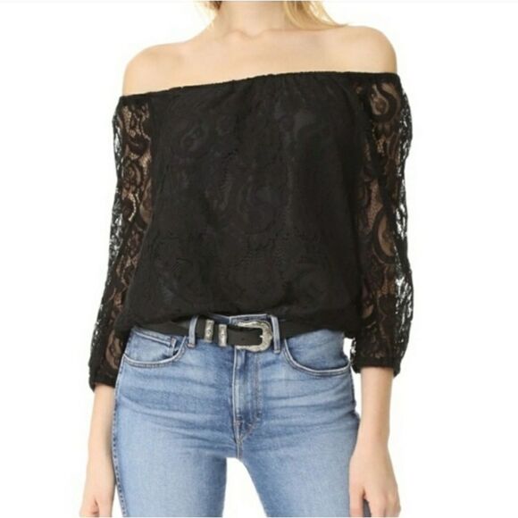 Cupcakes and Cashmere Karla Black Lace Off the Shoulder Top Size Medium - Picture 1 of 11